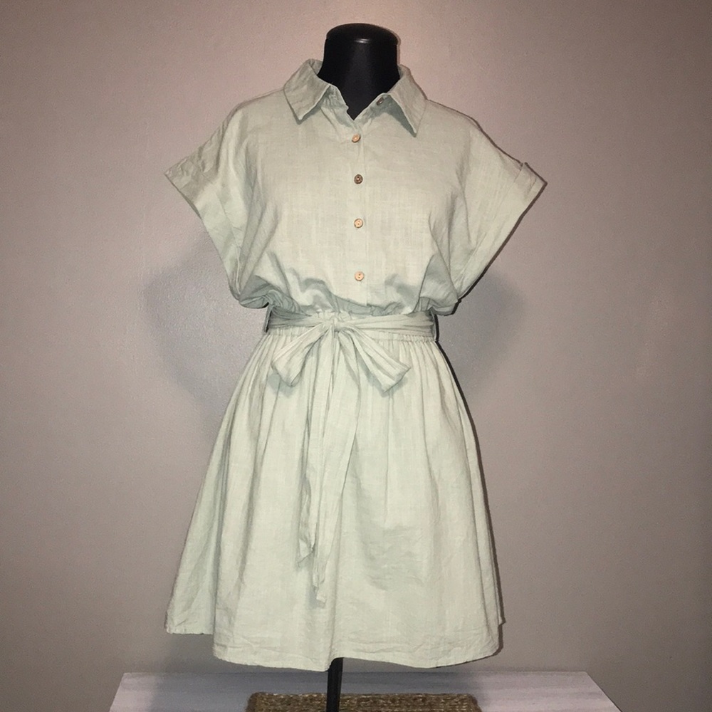 Mint Linen Collared Dress